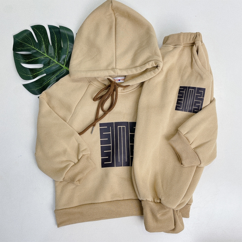 Bộ nỉ bông hoodie cho bé trai bé gái bộ đồ dài tay cho bé từ 1-5 tuổi