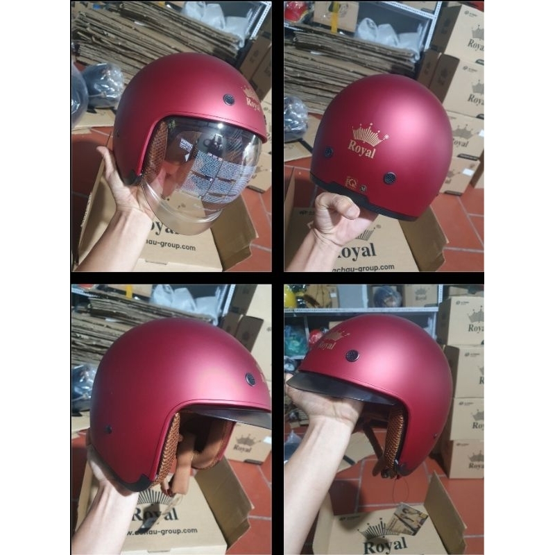 Mũ bảo hiểm royal139 kính âm - Nón bảo hiểm 3/4 dấu kính m139 màu đỏ đô nhám