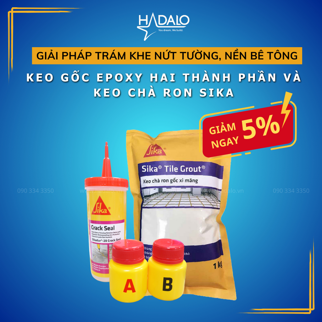 Sika Trám Khe Nứt - Combo Sikadur 20 Crack Seal (160ml) và keo chà ron Sika Tile Grout (1kg)