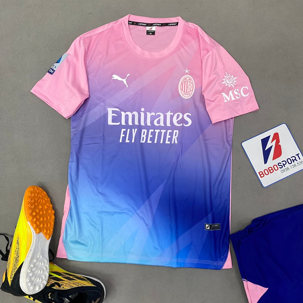 Bộ quần áo bóng đá AC Milan hồng tím xanh sân khách (3rd JP) -2024 FLG