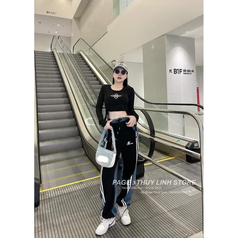 BỘ ÁO CRTOP RÚT SƯỜN MIX QUẦN XUÔNG PHỐI BÒ 2 MÀU