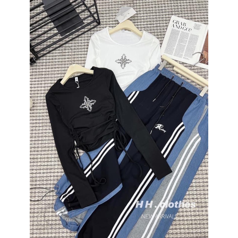 BỘ ÁO CRTOP RÚT SƯỜN MIX QUẦN XUÔNG PHỐI BÒ 2 MÀU