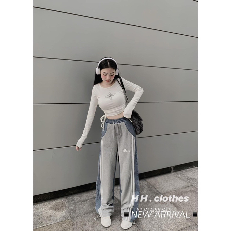 BỘ ÁO CRTOP RÚT SƯỜN MIX QUẦN XUÔNG PHỐI BÒ 2 MÀU