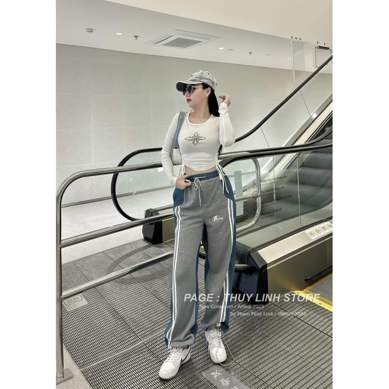 BỘ ÁO CRTOP RÚT SƯỜN MIX QUẦN XUÔNG PHỐI BÒ 2 MÀU