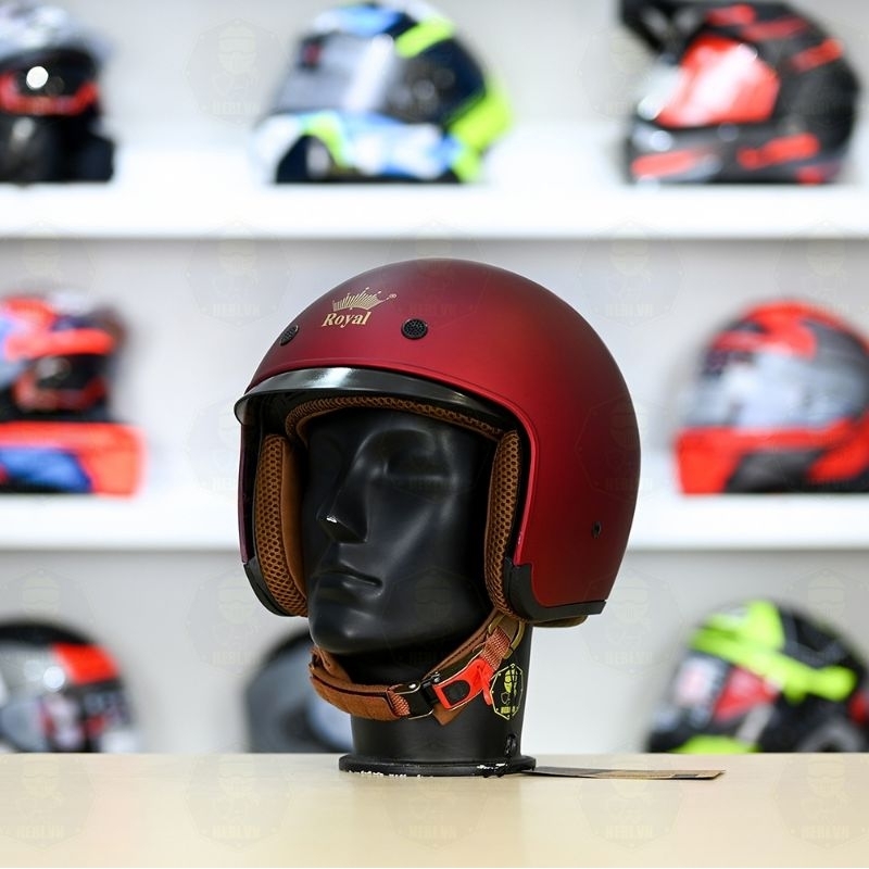 Mũ bảo hiểm royal139 kính âm - Nón bảo hiểm 3/4 dấu kính m139 màu đỏ đô nhám