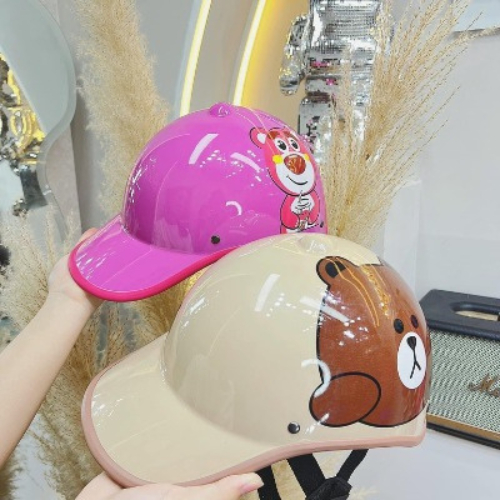 Mũ Bảo Hiểm Lưỡi Trai Thể Thao In Hình Gấu Dễ Thương Cho Nữ