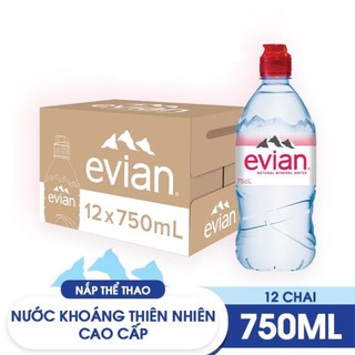 Thùng 12 chai nước khoáng thiên nhiên Evian 750ml - Nắp thể thao