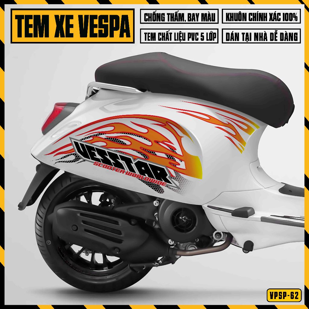 Tem Xe Vespa Sprint Primavera Lửa Vòm | VPSP62 | Team Decal Hình Dán Xe Máy Chống Nước Chống Xước