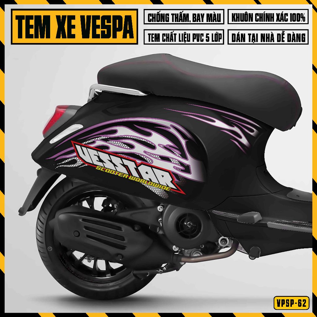 Tem Xe Vespa Sprint Primavera Lửa Vòm | VPSP62 | Team Decal Hình Dán Xe Máy Chống Nước Chống Xước