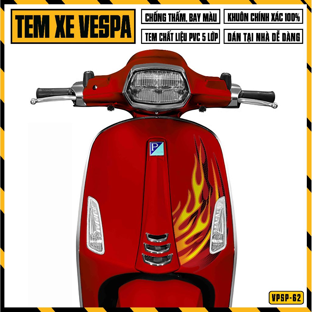 Tem Xe Vespa Sprint Primavera Lửa Vòm | VPSP62 | Team Decal Hình Dán Xe Máy Chống Nước Chống Xước