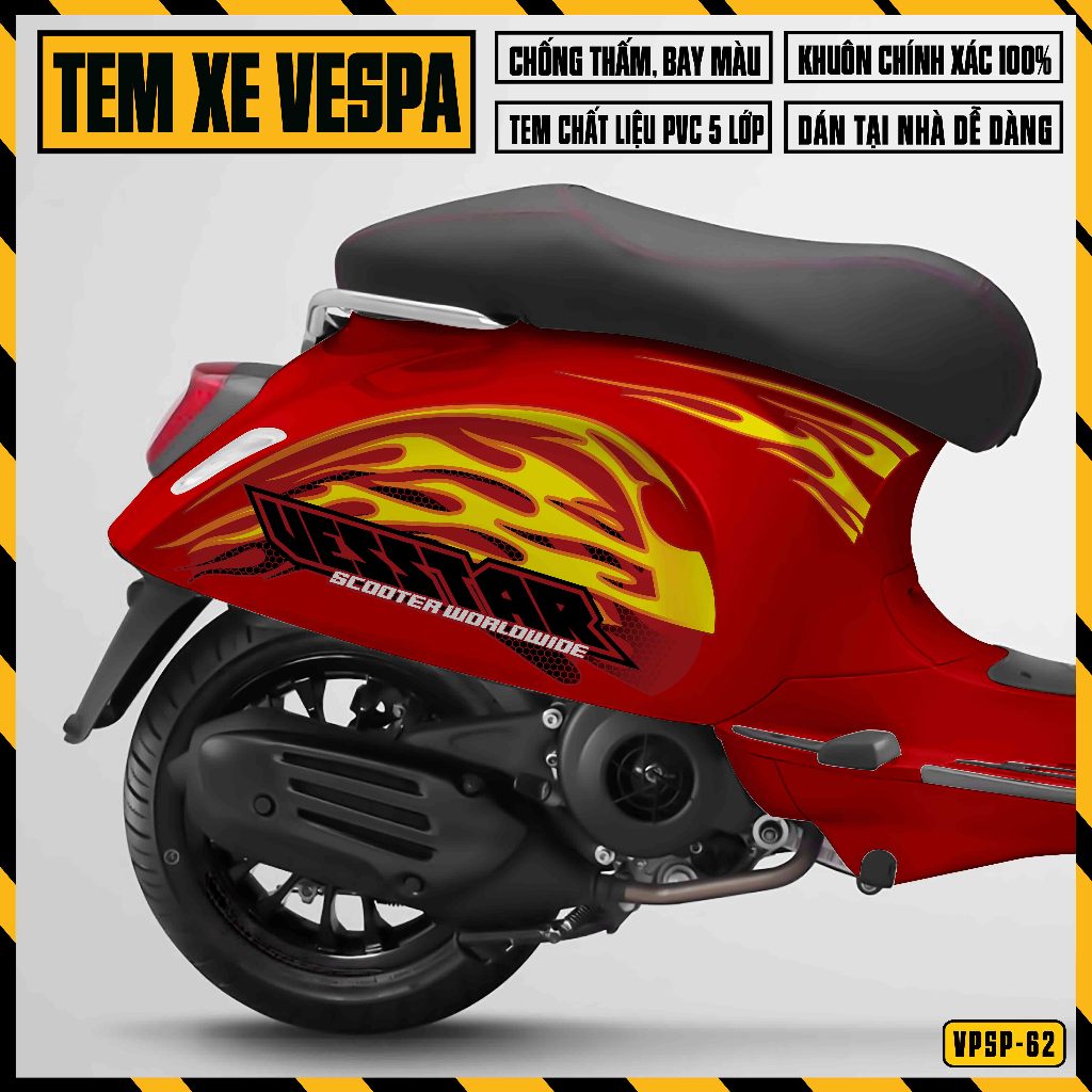 Tem Xe Vespa Sprint Primavera Lửa Vòm | VPSP62 | Team Decal Hình Dán Xe Máy Chống Nước Chống Xước
