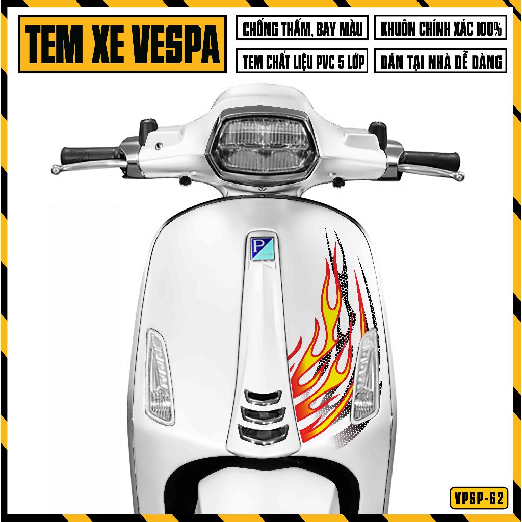 Tem Xe Vespa Sprint Primavera Lửa Vòm | VPSP62 | Team Decal Hình Dán Xe Máy Chống Nước Chống Xước