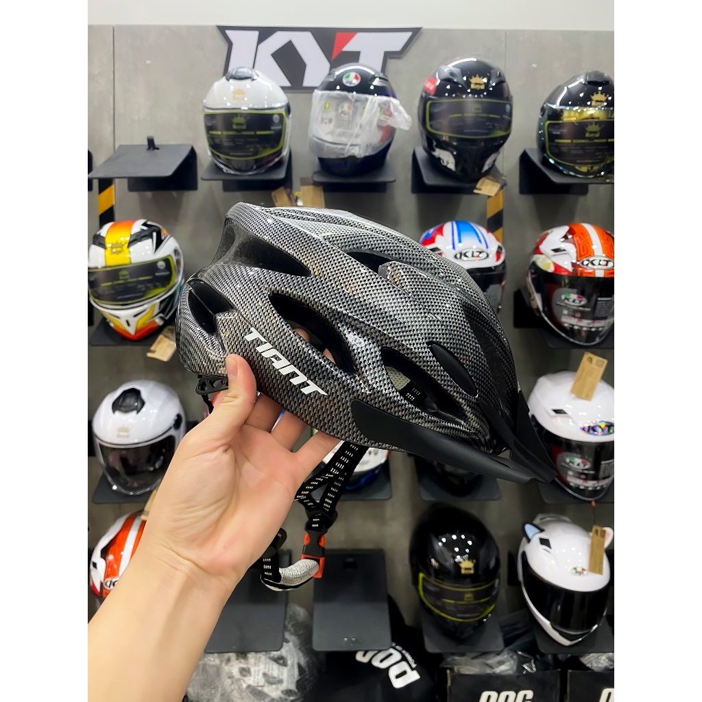 NÓN XE ĐẠP THỂ THAO TIANT D08 MÀU CACBON CHÍNH HÃNG 2023