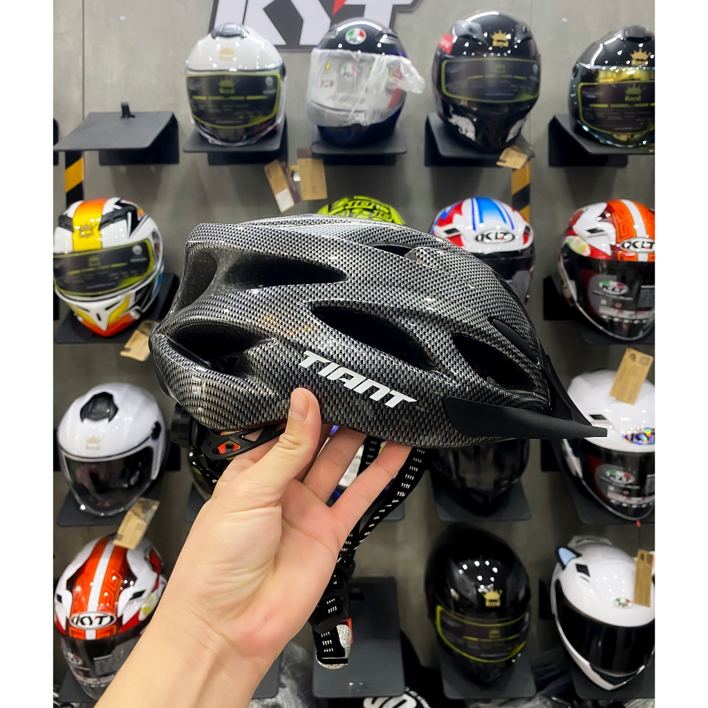 NÓN XE ĐẠP THỂ THAO TIANT D08 MÀU CACBON CHÍNH HÃNG 2023