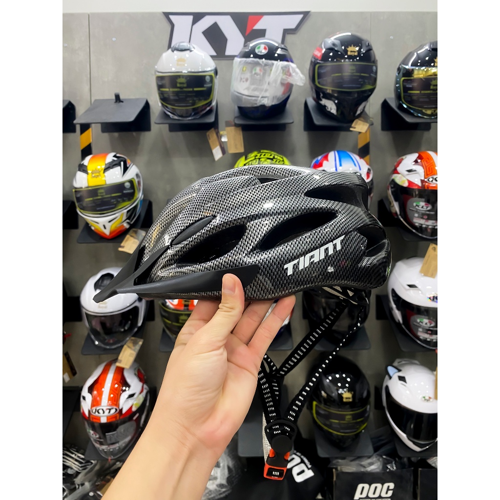 NÓN XE ĐẠP THỂ THAO TIANT D08 MÀU CACBON CHÍNH HÃNG 2023