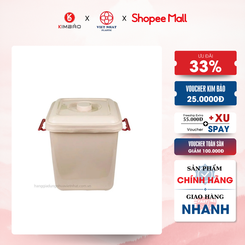 Thùng đựng gạo có nắp Việt Nhật (5351) dung tích 10KG - Thùng đa năng đựng gạo, đồ ăn khô tiện lợi, bền đẹp