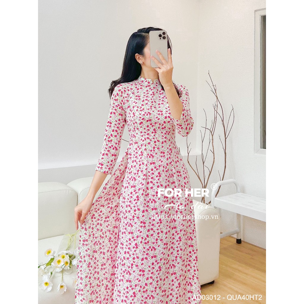 Áo dài FOR HER trắng Hoa hồng nhí AD03012