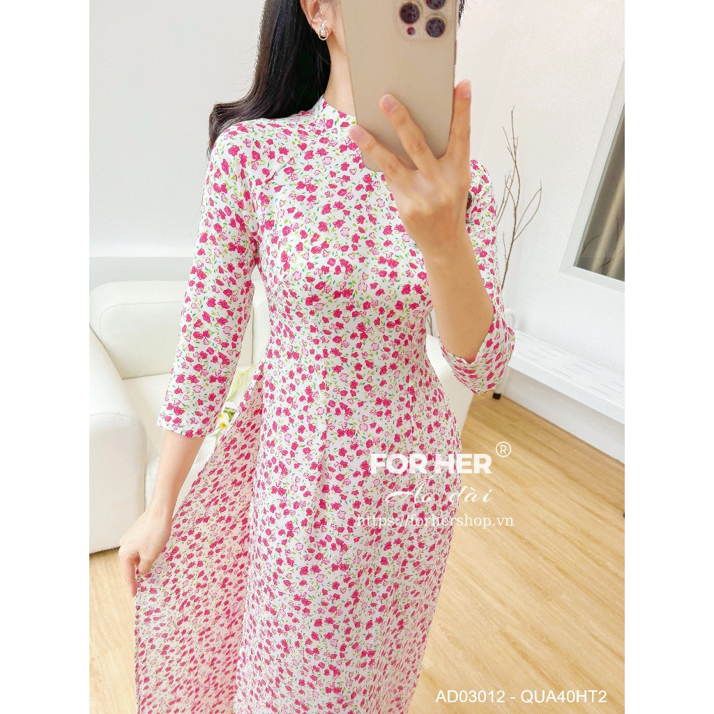 Áo dài FOR HER trắng Hoa hồng nhí AD03012