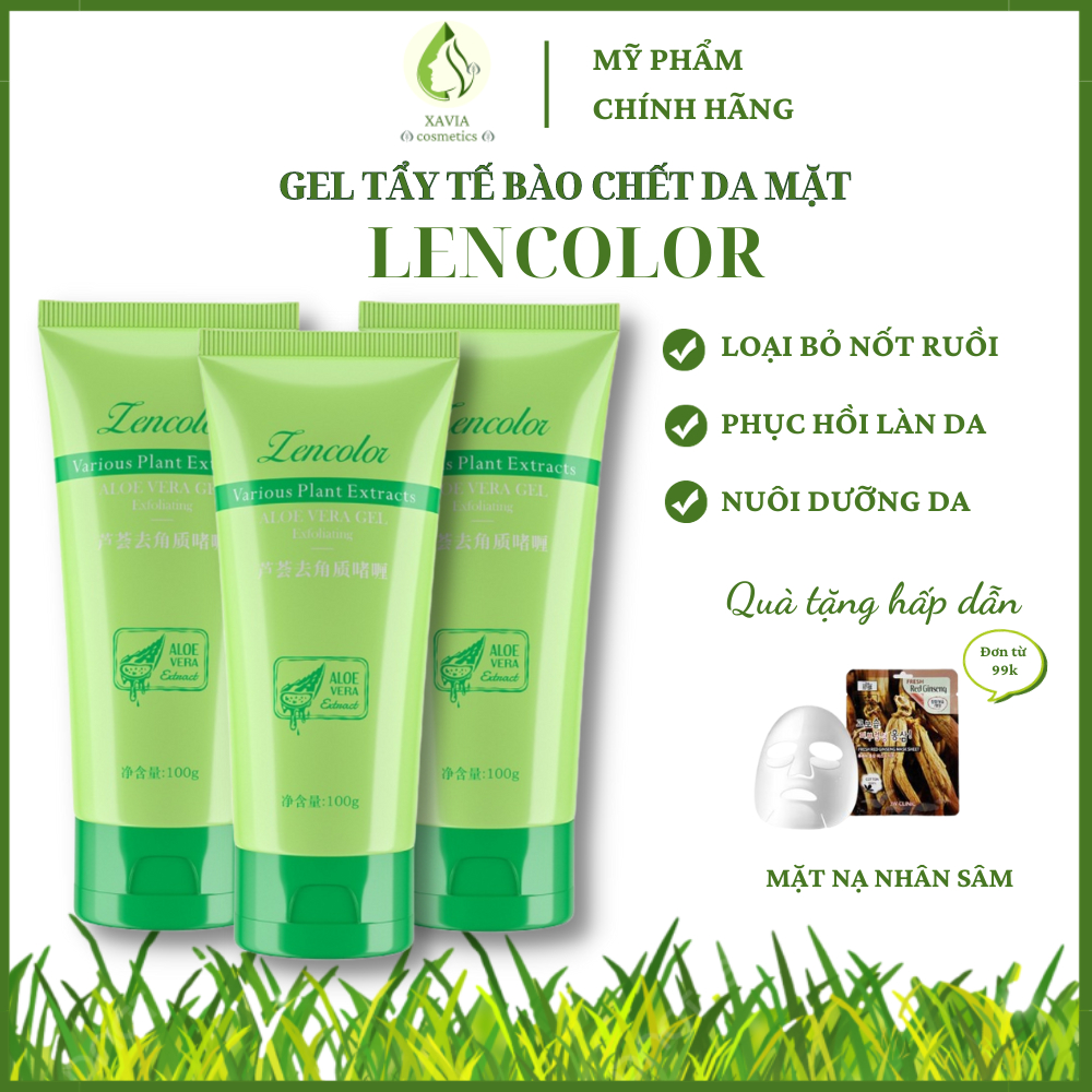 Tẩy tế bào chết da mặt LENCOLOR - Gel tẩy tế bào chết da mặt chiết xuất nha đam giúp dưỡng ẩm, làm sạch da- XAVIA COSMET