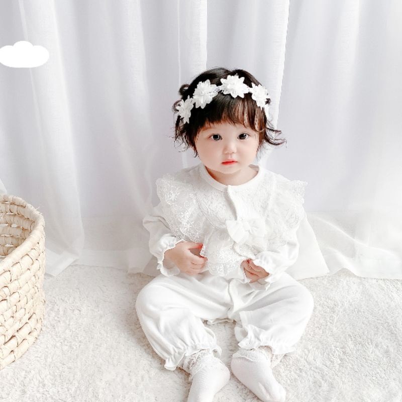 Body cho bé gái , bộ body cổ ren cotton tặng kèm mũ đáng yêu cho bé gái