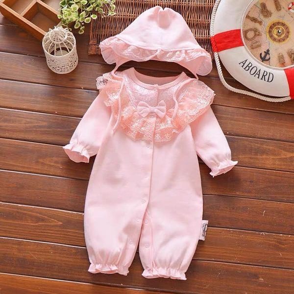 Body cho bé gái , bộ body cổ ren cotton tặng kèm mũ đáng yêu cho bé gái