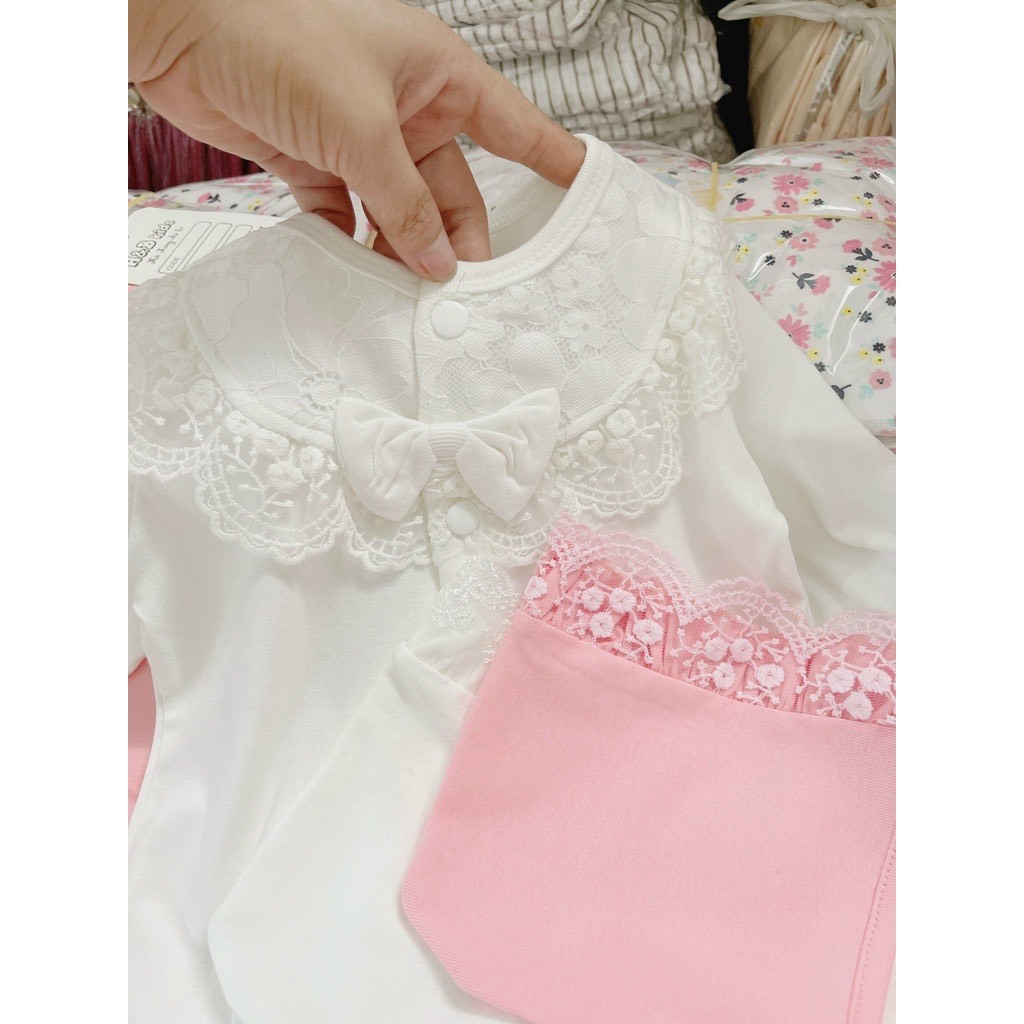 Body cho bé gái , bộ body cổ ren cotton tặng kèm mũ đáng yêu cho bé gái