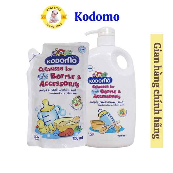 Combo 2 Nước rửa bình sữa Kodomo 700ml và 750ml (1 combo gồm 1 chai vòi 750ml và 1 bịch 700ml )