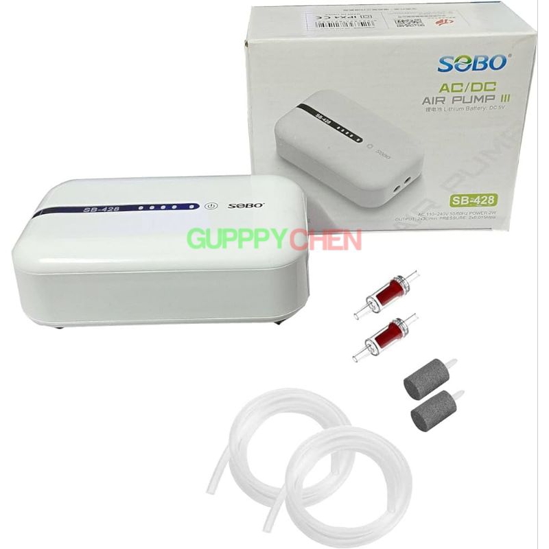 Máy Sủi Oxi 2 Vòi Tích Điện SOBO SB-428 2W cho hồ cá