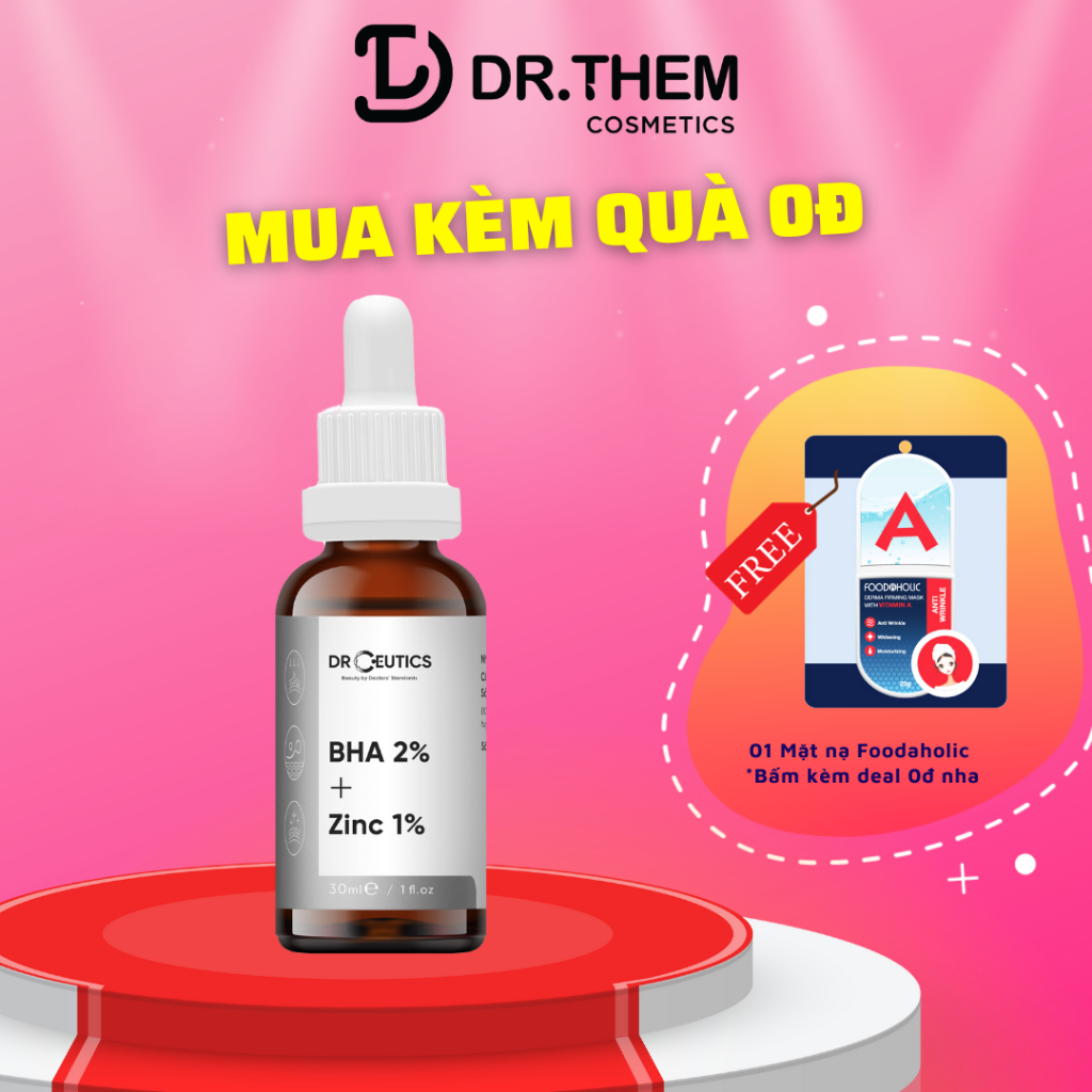 DrCeutics Serum BHA 2% + ZinC 1% 30ml và 100ml Giảm Mụn Và Giảm Sưng Mụn