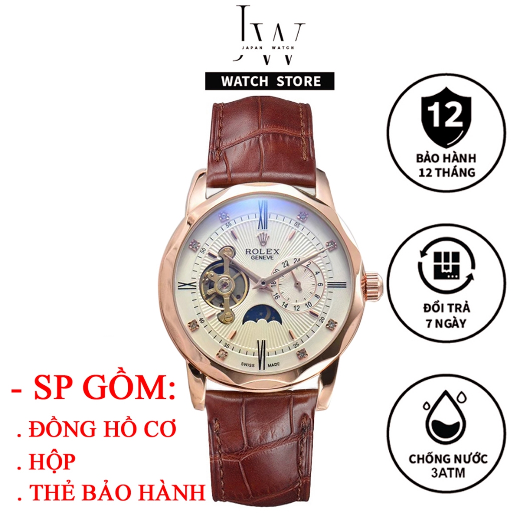 Đồng Hồ Cơ Nam - Đồng Hồ Nam Chính Hãng Rolex Automatic JAPAN WATCH Mặt Kính Saphie Dây Da Cao Cấp Size 42mm