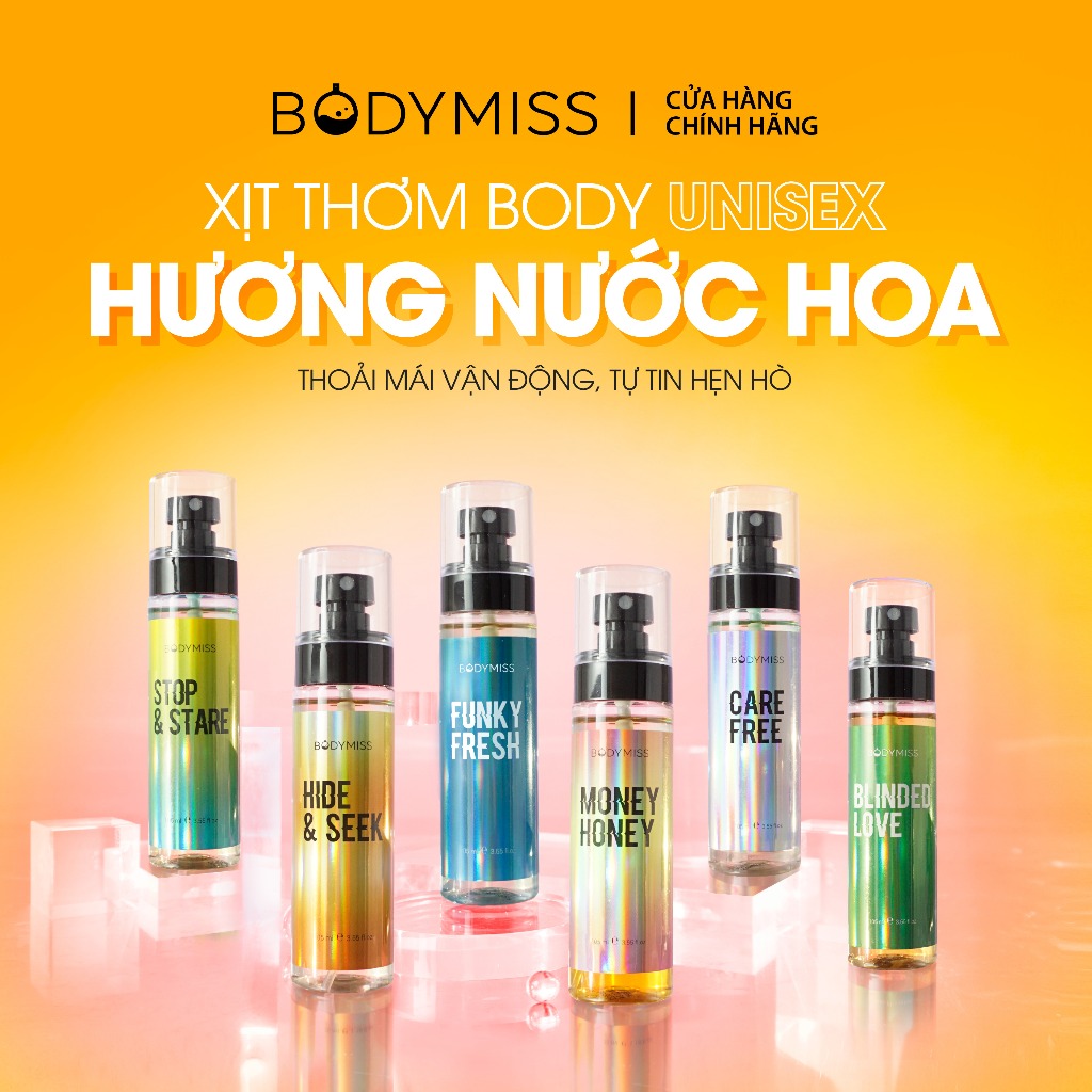 Body Mist Unisex Cho Nam Nữ Đi Học Đi Làm, Bodymist Chính Hãng Lưu Hương 6H BODYMISS 105ml