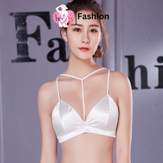 Bra phi satin cổ chữ y quyến rũ, áo lót không gọng dây mảnh hai màu hees9609