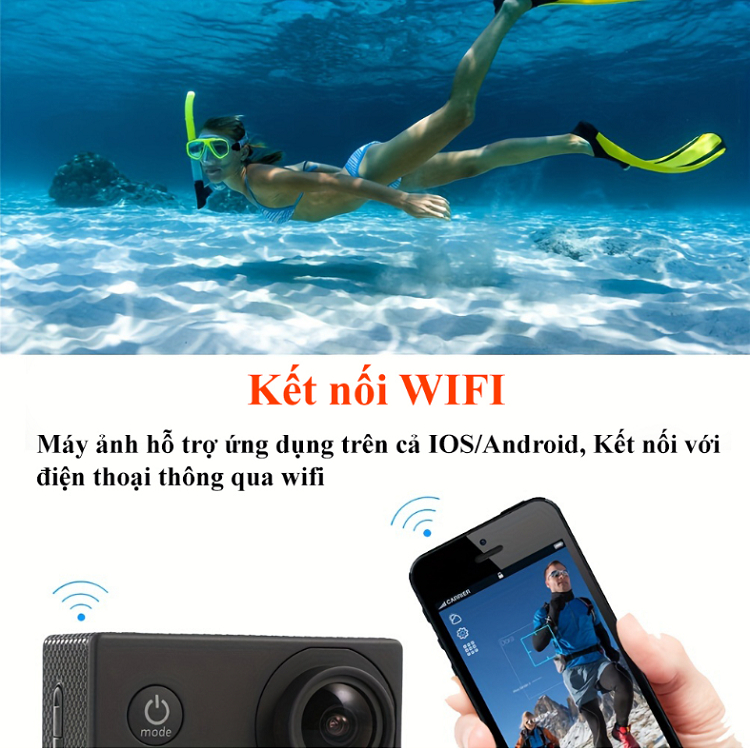 Camera Hành Trình,  Kết Nối Wifi Chống Rung Gắn Mũ, ÔTÔ, Xe Máy, Hỗ Trợ Quay Đêm - Chống Nước 4K Sports Ultra HD DV