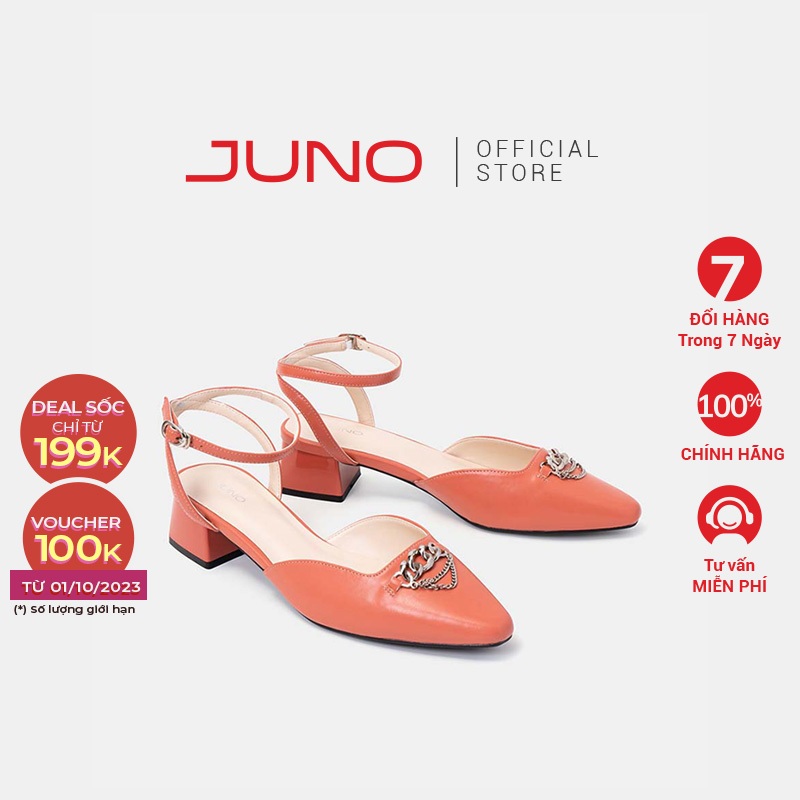 Giày Cao Gót Nữ 5cm Thời Trang JUNO Phối Dây Xích Trang Trí CG05117