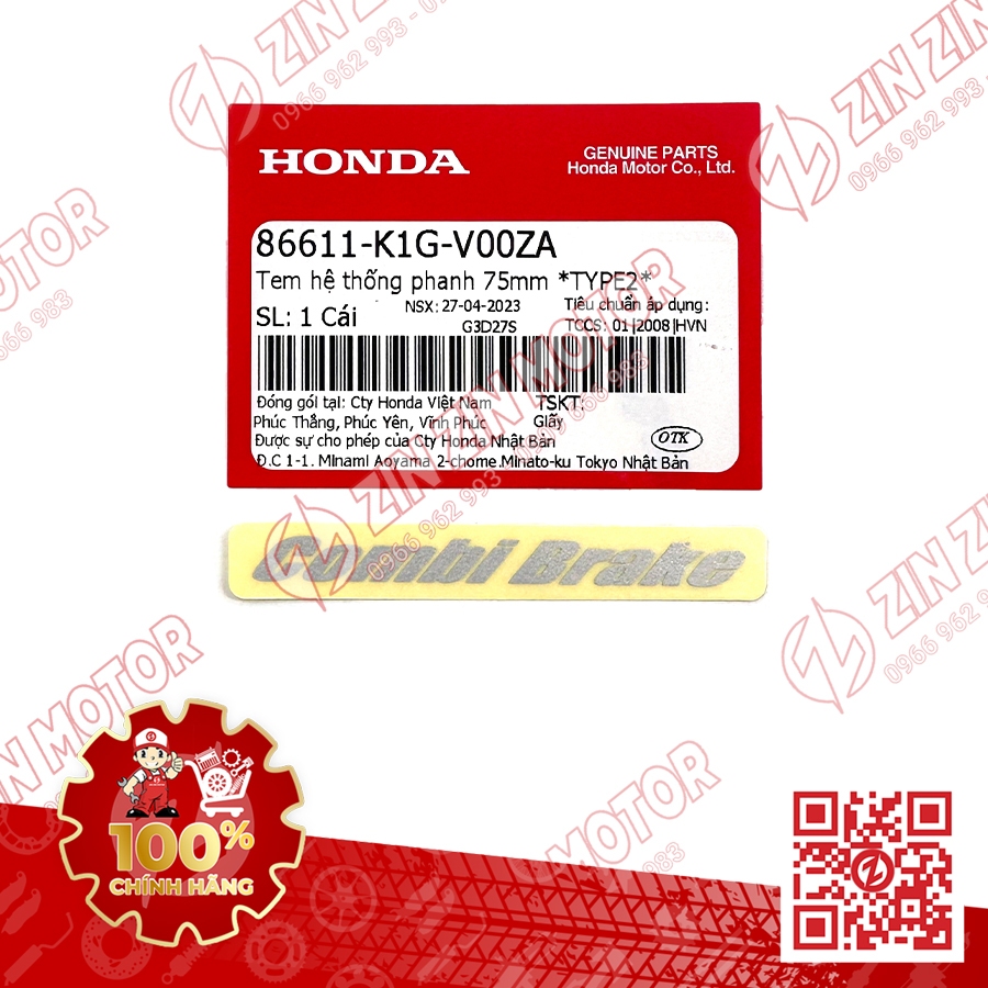 Tem AB 2020 Zin, Tem Rời Xe AirBlade 125 Trắng Đen 2021 Phiên Bản Tiêu Chuẩn Chính Hãng Honda - ZZM