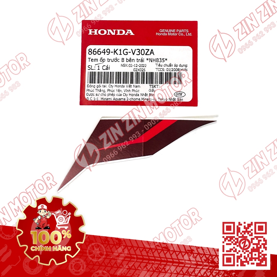 Tem AB 2020 Zin, Tem Rời Xe AirBlade 125 Trắng Đen 2021 Phiên Bản Tiêu Chuẩn Chính Hãng Honda - ZZM