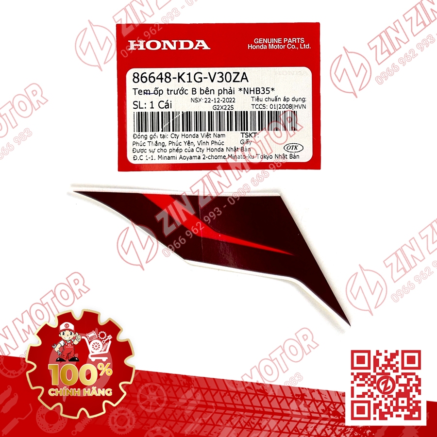 Tem AB 2020 Zin, Tem Rời Xe AirBlade 125 Trắng Đen 2021 Phiên Bản Tiêu Chuẩn Chính Hãng Honda - ZZM