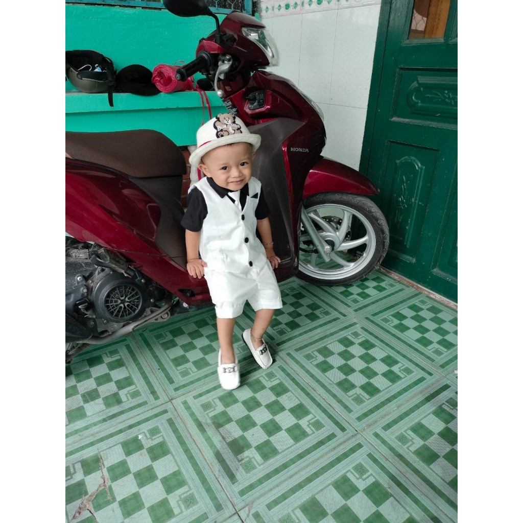 Bộ Vest Ghile Bé Trai Công Tử Bạc Liêu Sang Chảnh + Tặng kèm áo thun cổ sơmi  - Màu Trắng