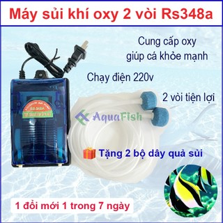 Máy sủi oxy 2 vòi Rs 348a, máy sục oxy mini cho bể cá cảnh