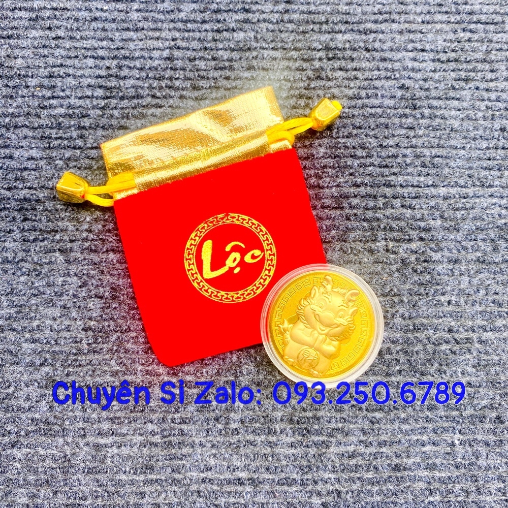Thỏi Rồng Thần Tài Mạ Vàng Kèm Túi Gấm Phúc Lộc - làm quà tặng,quà biếu độc lạ và ý nghĩa