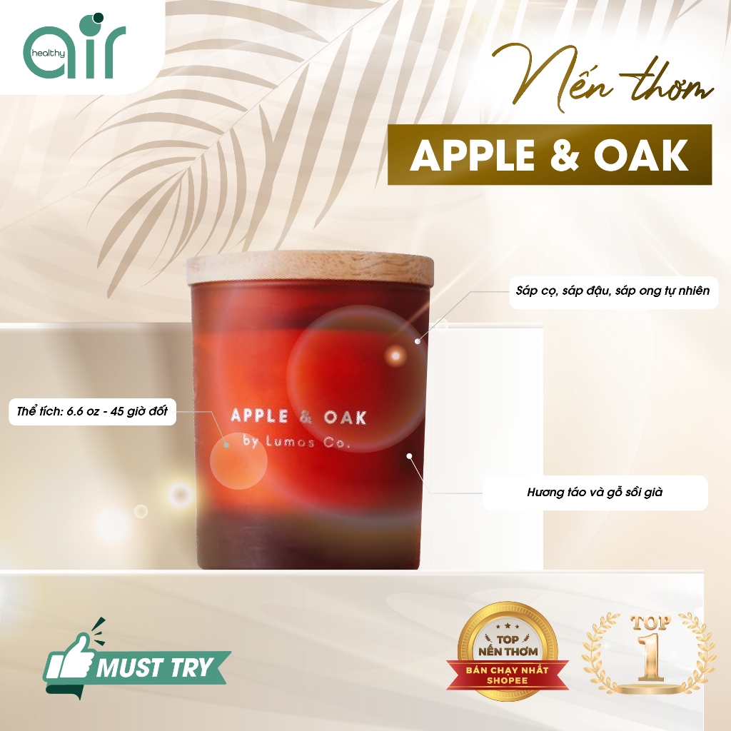 Nến thơm tinh dầu cao cấp Apple Oak không khói organic hương thơm dịu nhẹ dễ ngủ MISS CANDLE