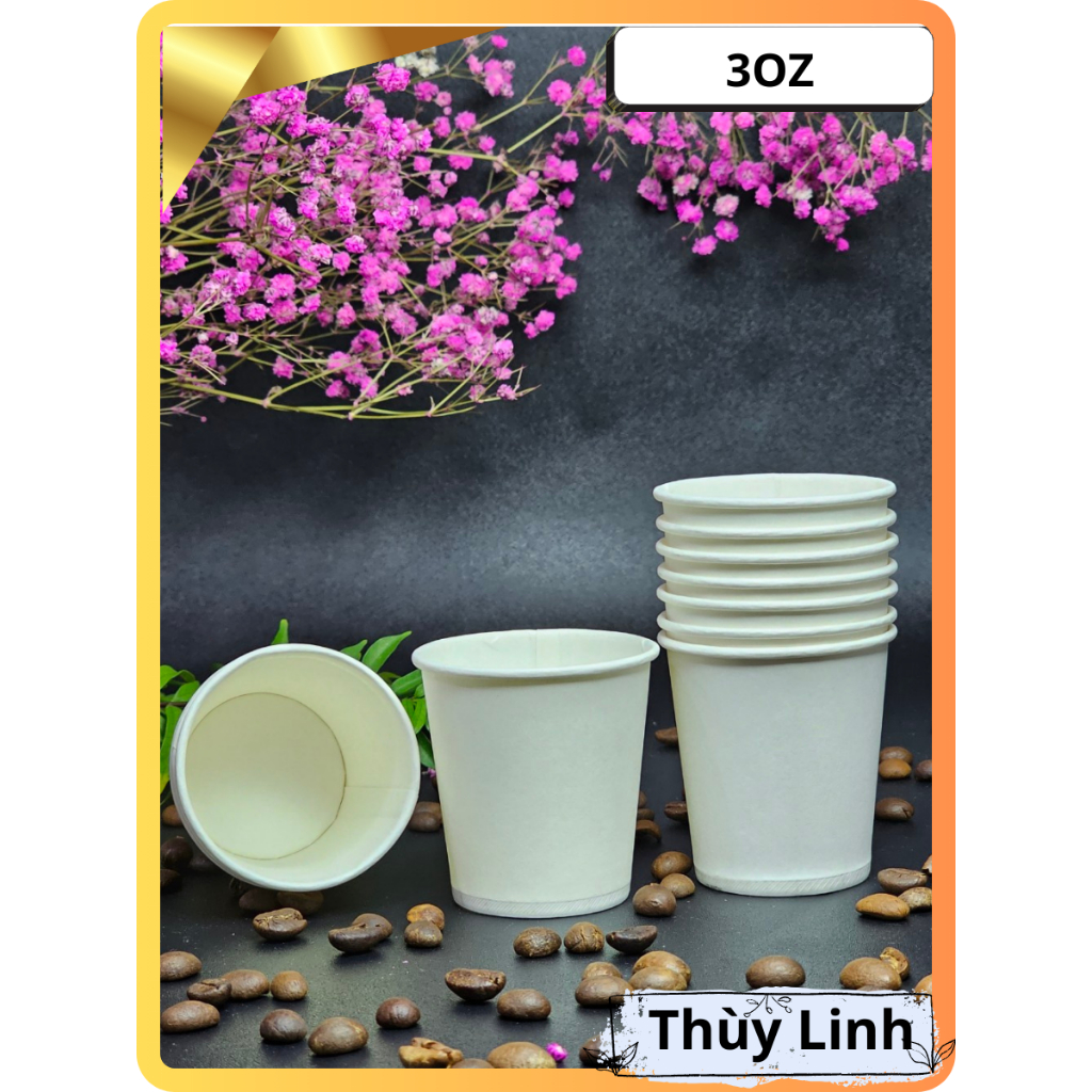 Combo 50 Ly giấy Thùy Linh màu trắng 3OZ 90ML , Cốc giấy dùng 1 lần 50pcs / 1 túi