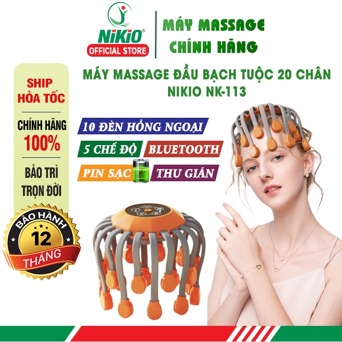 Máy massage đầu bạch tuộc 20 chân Nikio NK-113 - Massage thư giãn giảm đau nhức đầu, tăng tuần hoàn máu, giảm stress