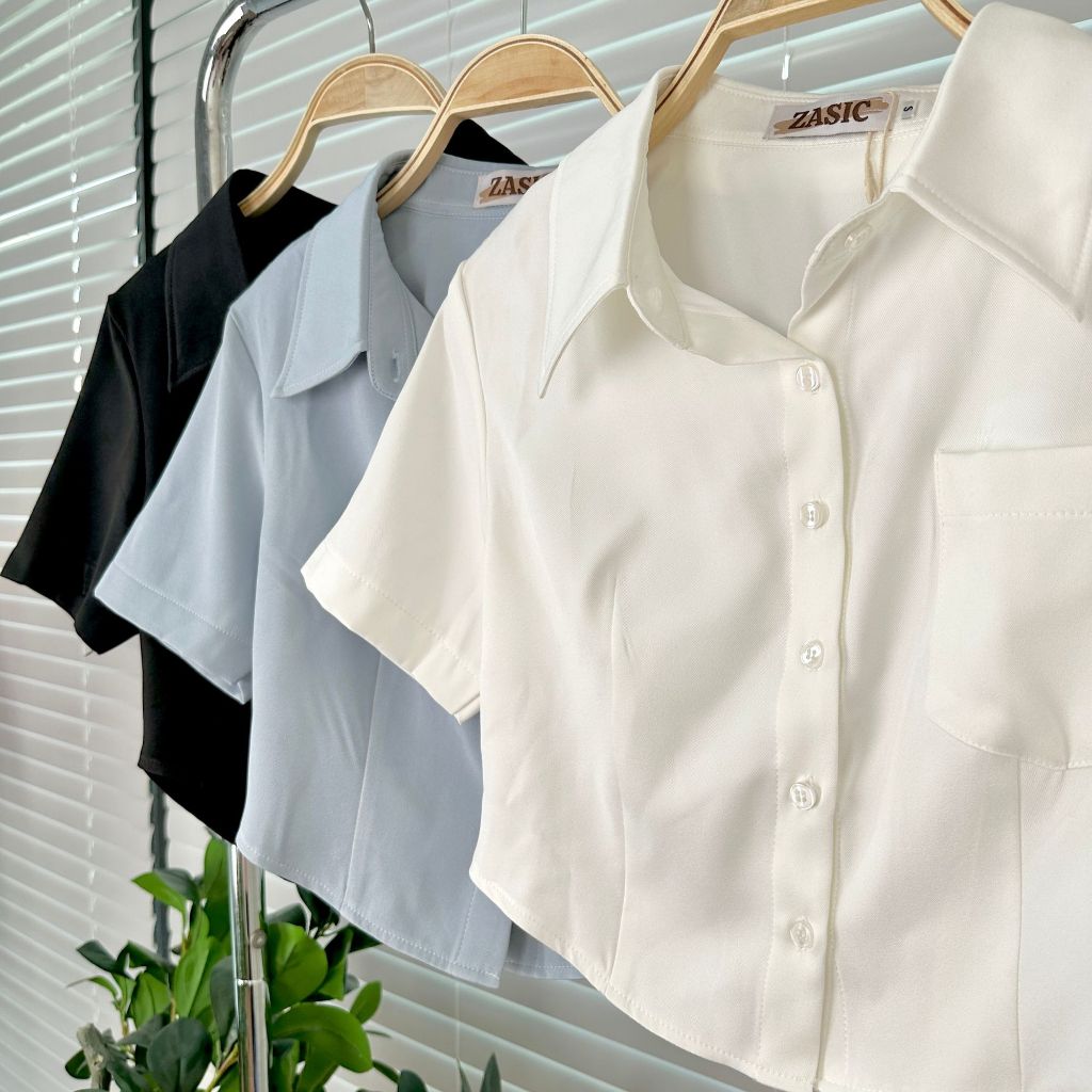 Áo Sơ Mi Croptop Vạt Bầu Zasic Phong Cách Năng Động Trẻ Trung A14