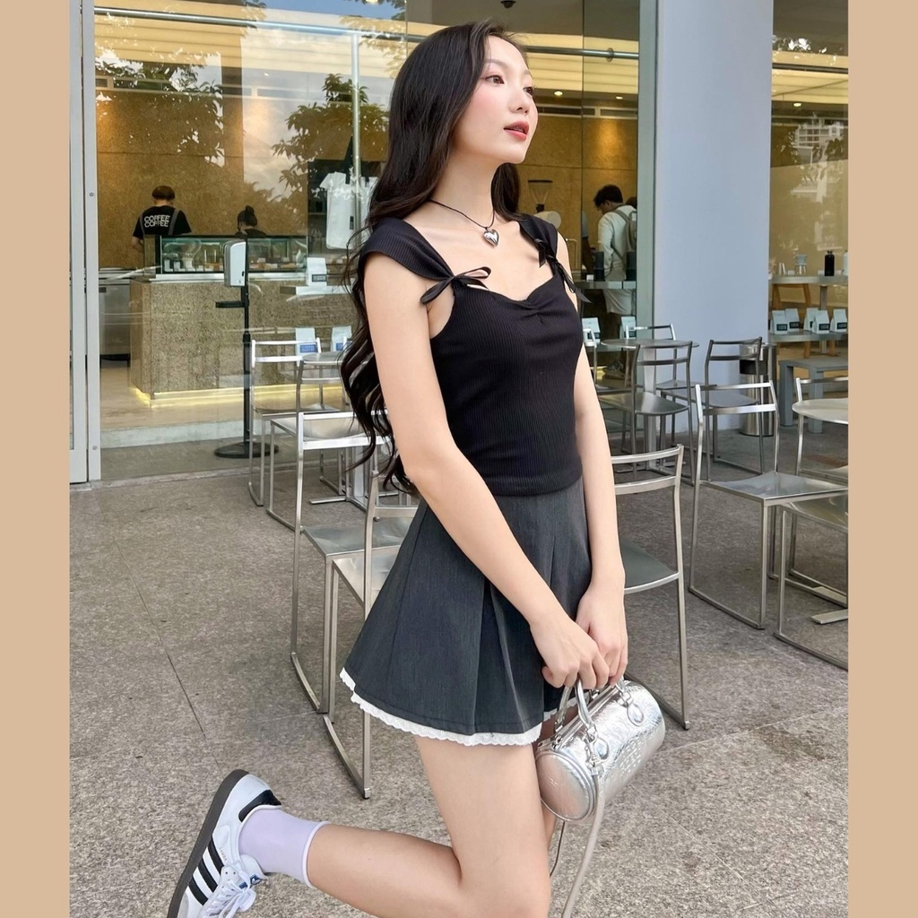 Áo Croptop Hai Dây SANJOLI Áo 2 Dây Màu Trơn Cao Cấp thắt nơ Dáng Ôm Thời Trang Mùa Hè Cho Nữ AO015