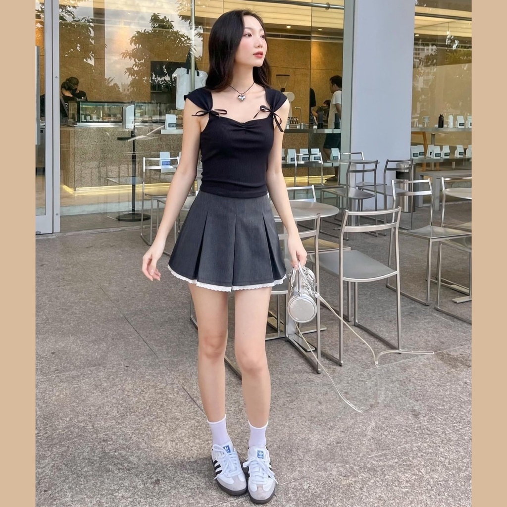 Áo Croptop Hai Dây SANJOLI Áo 2 Dây Màu Trơn Cao Cấp thắt nơ Dáng Ôm Thời Trang Mùa Hè Cho Nữ AO015
