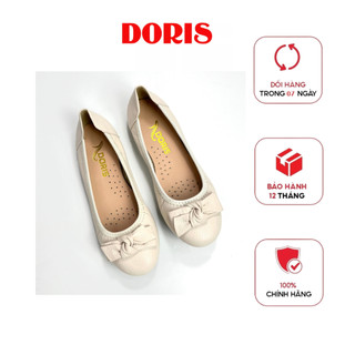 Giày búp bê đế bệt ❤️FREESHIP❤️ da thật mũi tròn SIÊU ÊM gắn nơ vuông màu kem DORIS DR004. CÓ SIZE 40.