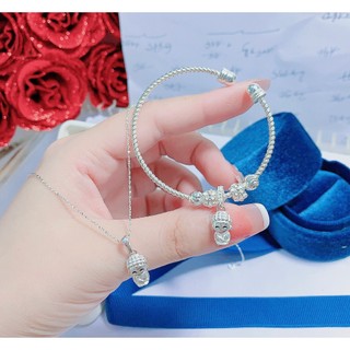 Set 3 món Bông tai Vòng cổ Nhẫn Bạc 925 bé gái hình chú tiểu zinh kèm hộp đựng cao cấp - Trang Sức Cao Cấp HVJ