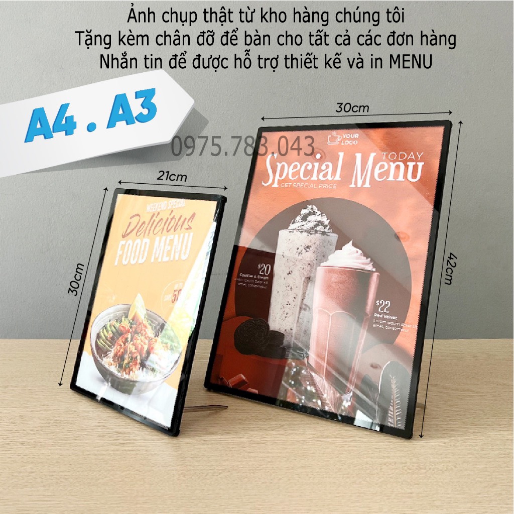Bảng Hộp Đèn Led Menu kích thước A4 , thương hiệu Quang Led
