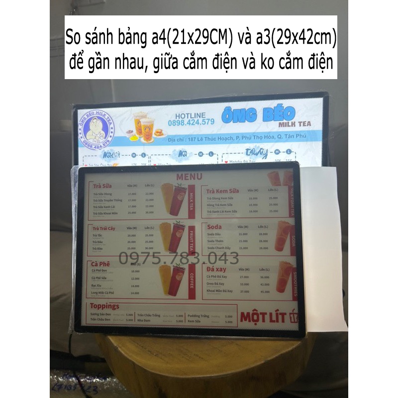 Bảng Hộp Đèn Led Menu kích thước A4 , thương hiệu Quang Led